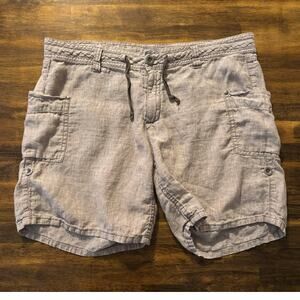 Horny Toad Women's 12 Shorts 100% Linen Roll Tab Cuffs Low Rise Pockets Cargo